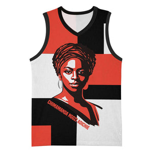 Chimamanda Ngozi Adichie Basketball Jersey with Bold Red Portrait, We Should All Be Feminists Quote - African Pride