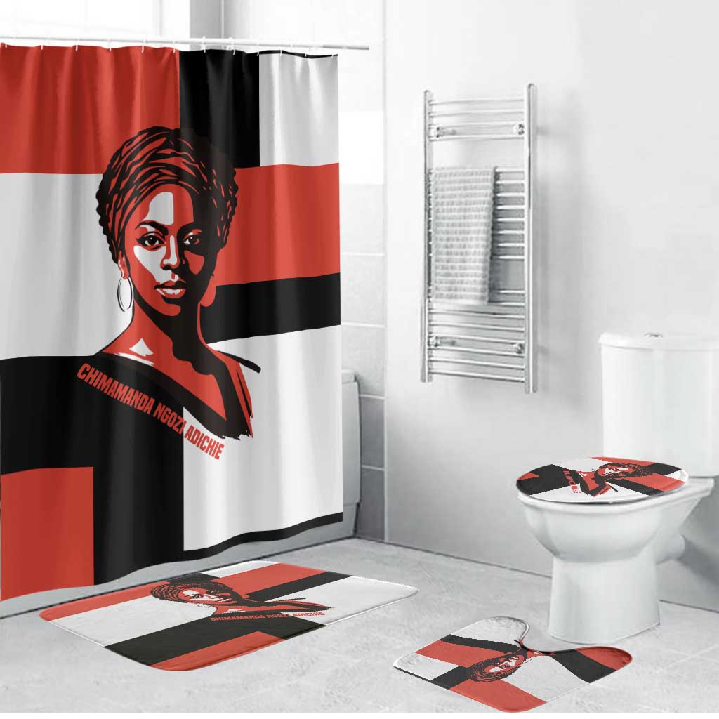 Chimamanda Ngozi Adichie Bathroom Set with Bold Red Portrait, We Should All Be Feminists Quote - African Pride