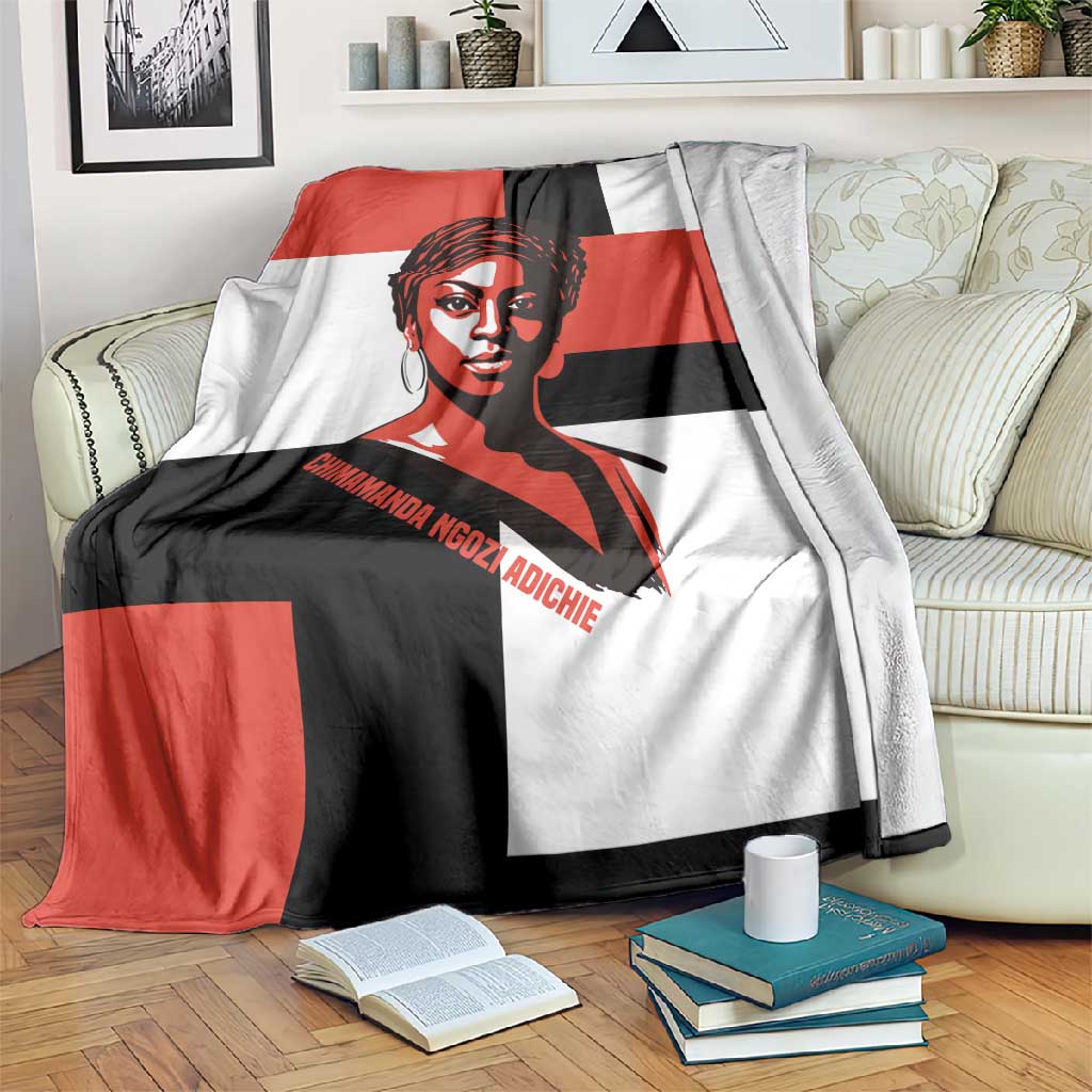 Chimamanda Ngozi Adichie Blanket with Bold Red Portrait, We Should All Be Feminists Quote - African Pride