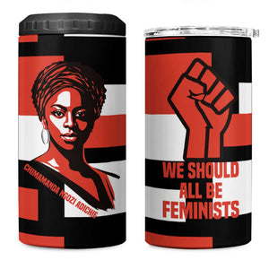 Chimamanda Ngozi Adichie 4 in 1 Can Cooler Tumbler with Bold Red Portrait, We Should All Be Feminists Quote - African Pride