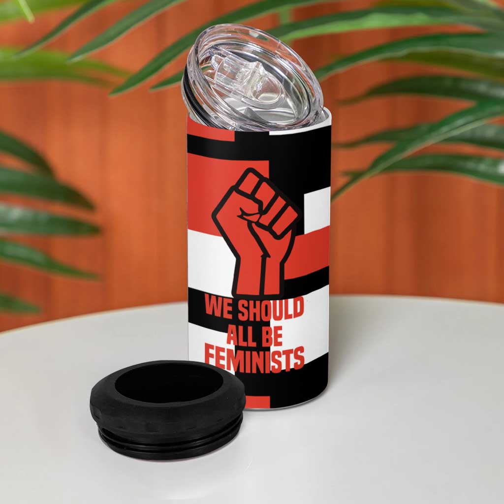 Chimamanda Ngozi Adichie 4 in 1 Can Cooler Tumbler with Bold Red Portrait, We Should All Be Feminists Quote - African Pride