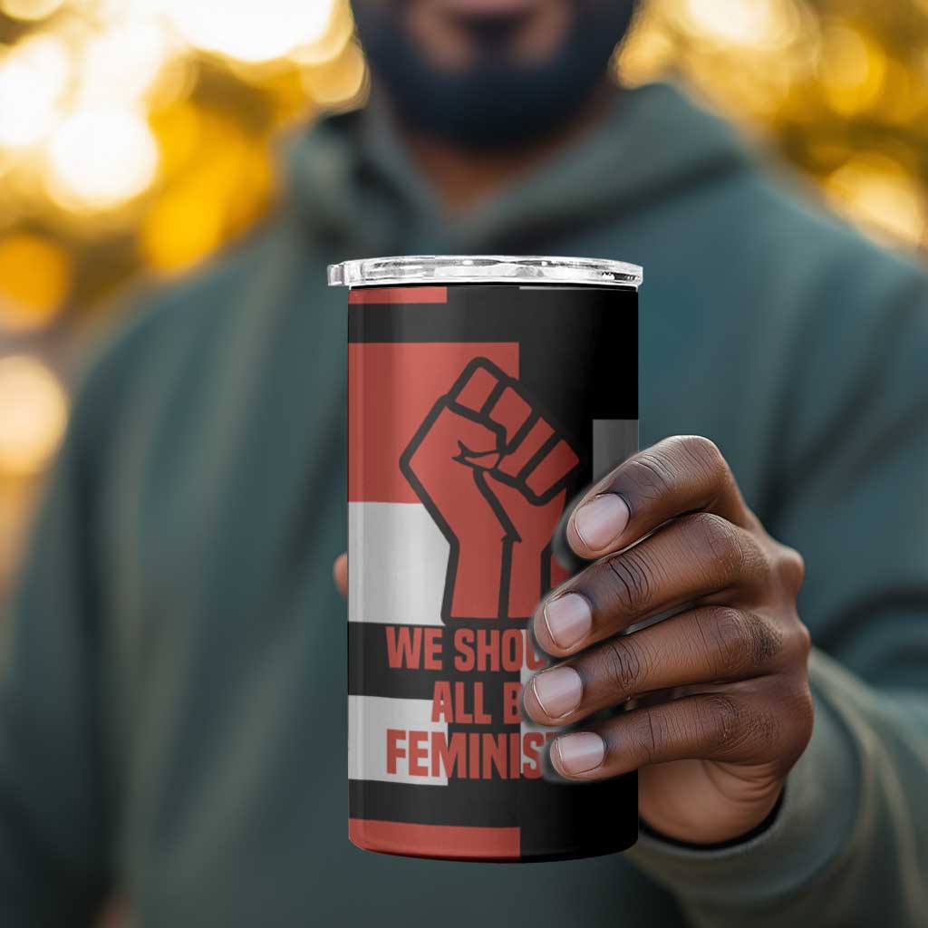 Chimamanda Ngozi Adichie 4 in 1 Can Cooler Tumbler with Bold Red Portrait, We Should All Be Feminists Quote - African Pride