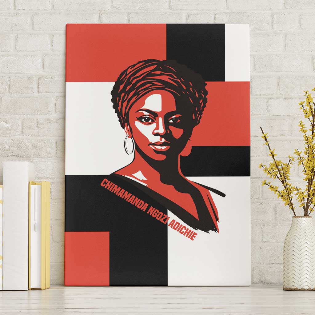 Chimamanda Ngozi Adichie Canvas Wall Art with Bold Red Portrait, We Should All Be Feminists Quote - African Pride