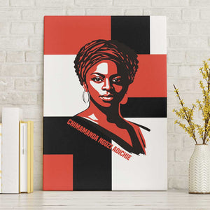 Chimamanda Ngozi Adichie Canvas Wall Art with Bold Red Portrait, We Should All Be Feminists Quote - African Pride