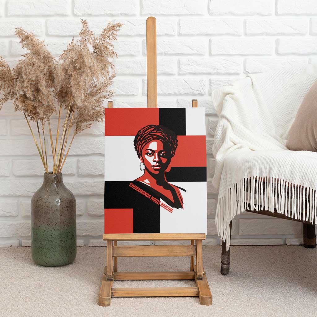 Chimamanda Ngozi Adichie Canvas Wall Art with Bold Red Portrait, We Should All Be Feminists Quote - African Pride