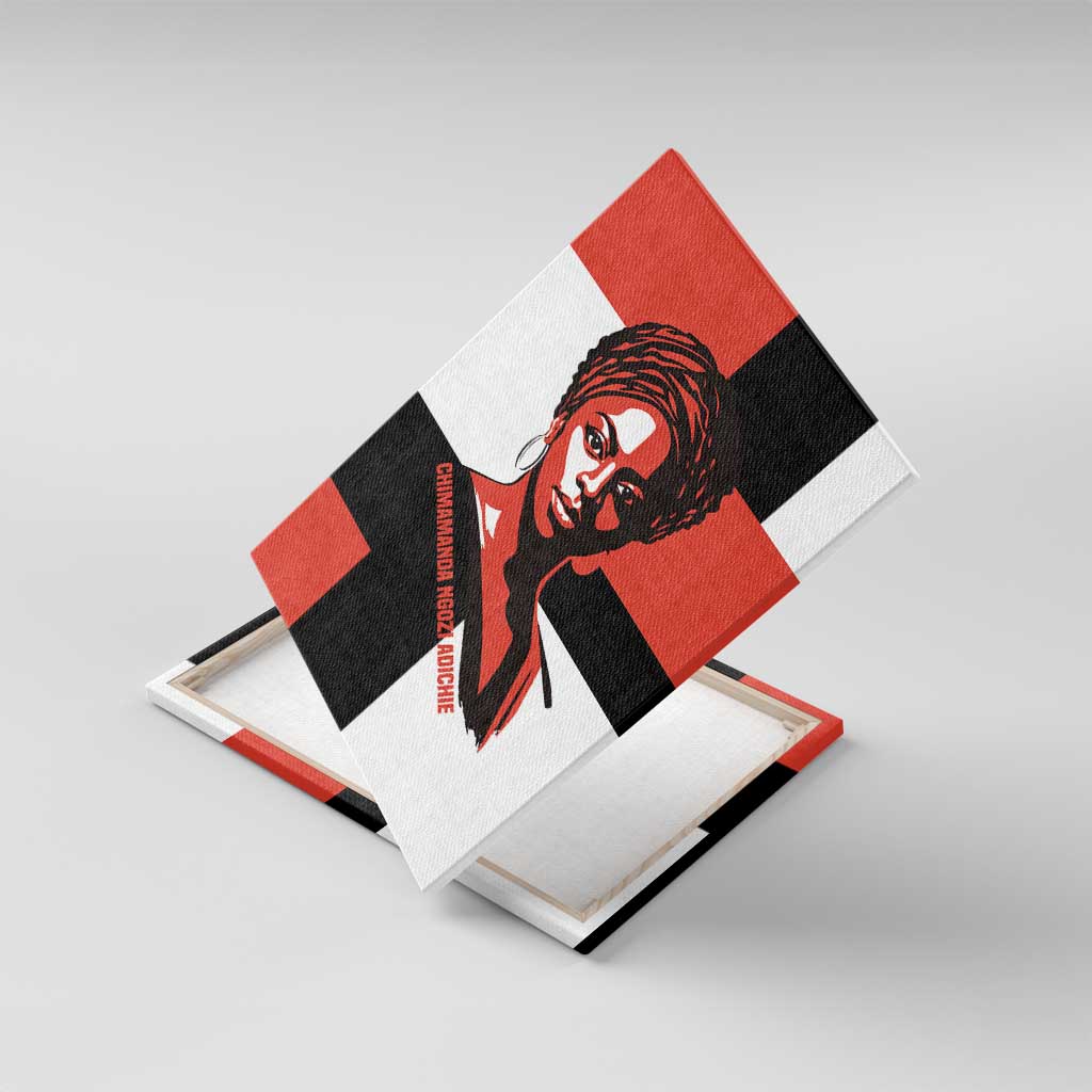 Chimamanda Ngozi Adichie Canvas Wall Art with Bold Red Portrait, We Should All Be Feminists Quote - African Pride