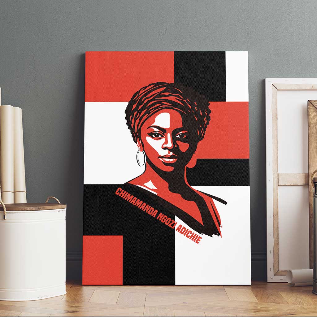 Chimamanda Ngozi Adichie Canvas Wall Art with Bold Red Portrait, We Should All Be Feminists Quote - African Pride