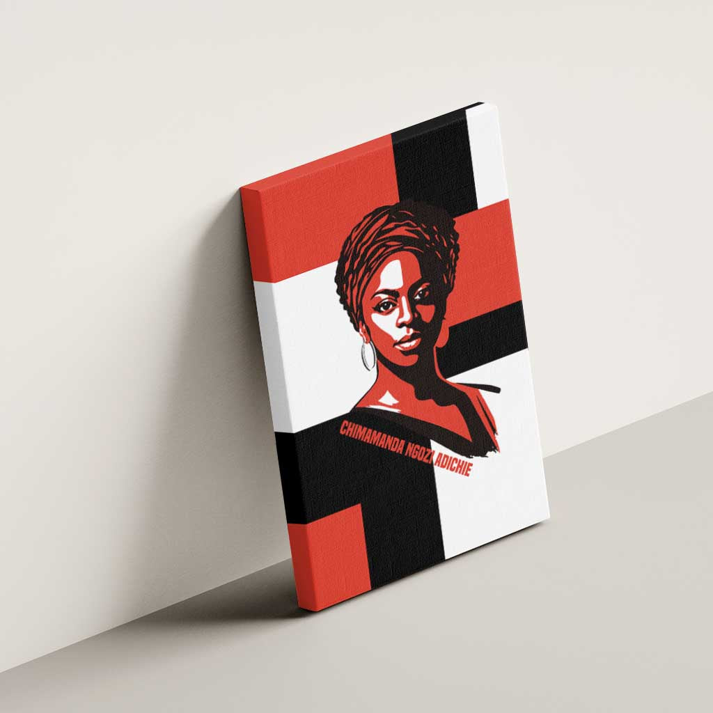 Chimamanda Ngozi Adichie Canvas Wall Art with Bold Red Portrait, We Should All Be Feminists Quote - African Pride
