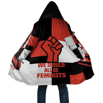 Chimamanda Ngozi Adichie Cloak with Bold Red Portrait, We Should All Be Feminists Quote - African Pride