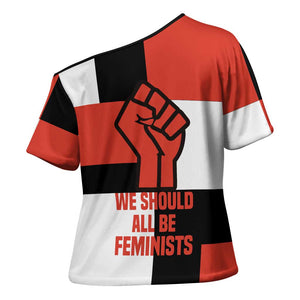 Chimamanda Ngozi Adichie Cross Shoulder Shirt with Bold Red Portrait, We Should All Be Feminists Quote - African Pride