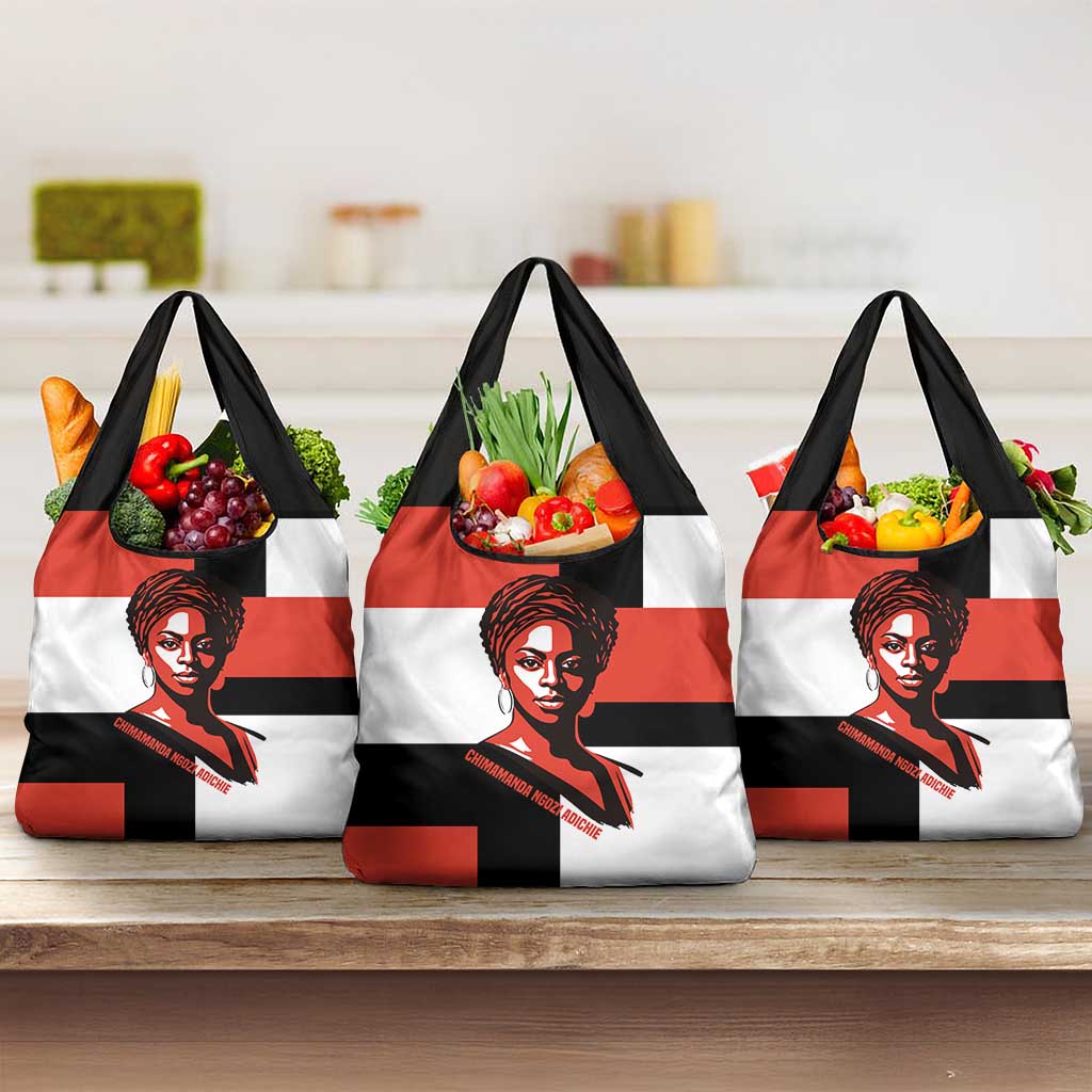 Chimamanda Ngozi Adichie Grocery Bag with Bold Red Portrait, We Should All Be Feminists Quote - African Pride