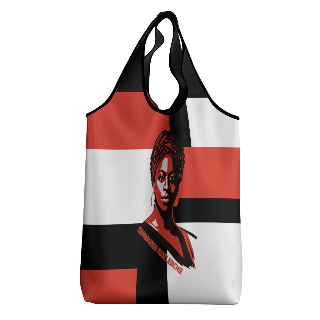 Chimamanda Ngozi Adichie Grocery Bag with Bold Red Portrait, We Should All Be Feminists Quote - African Pride