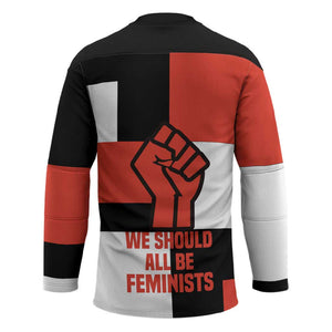 Chimamanda Ngozi Adichie Hockey Jersey with Bold Red Portrait, We Should All Be Feminists Quote - African Pride