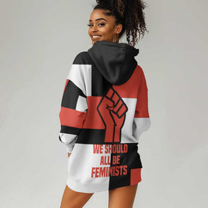 Chimamanda Ngozi Adichie Hoodie Dress with Bold Red Portrait, We Should All Be Feminists Quote - African Pride