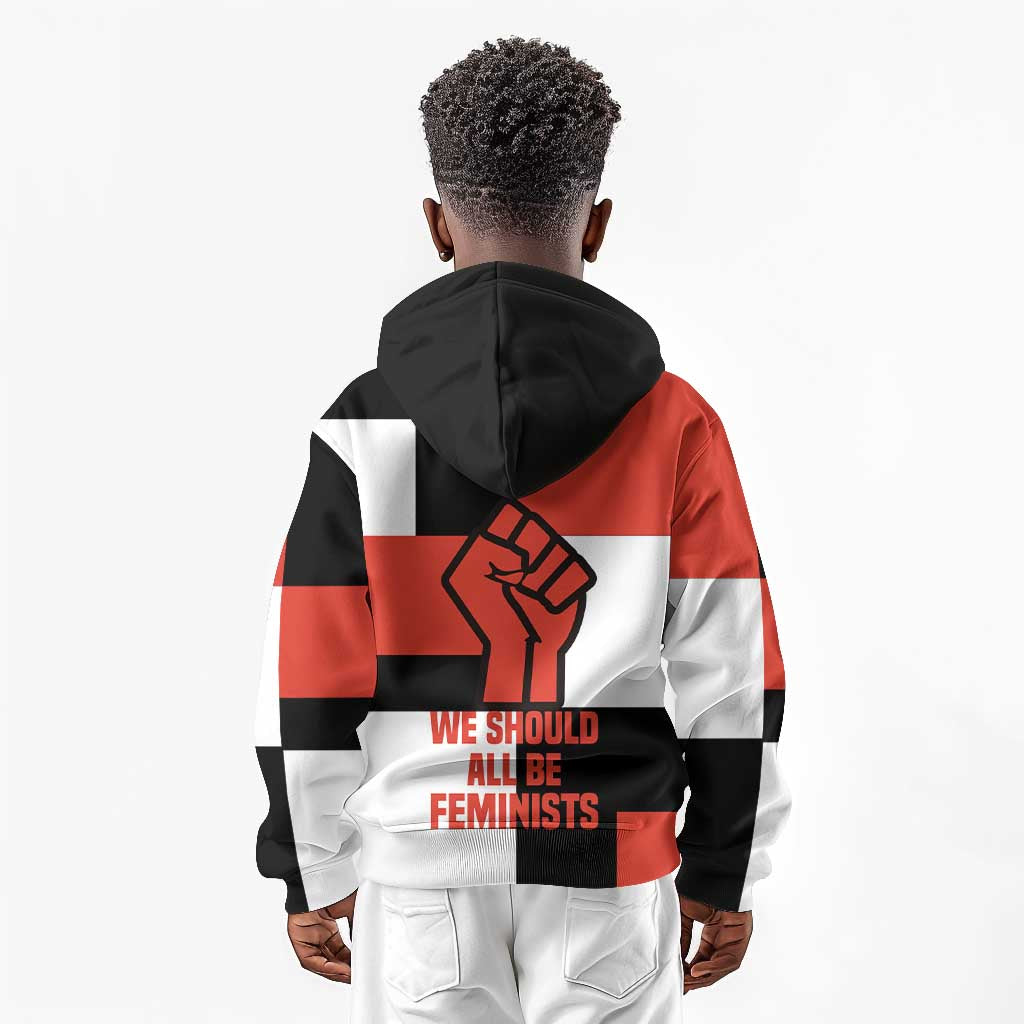 Chimamanda Ngozi Adichie Kid Hoodie with Bold Red Portrait, We Should All Be Feminists Quote - African Pride