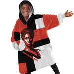 Chimamanda Ngozi Adichie Kid Wearable Blanket Hoodie with Bold Red Portrait, We Should All Be Feminists Quote - African Pride