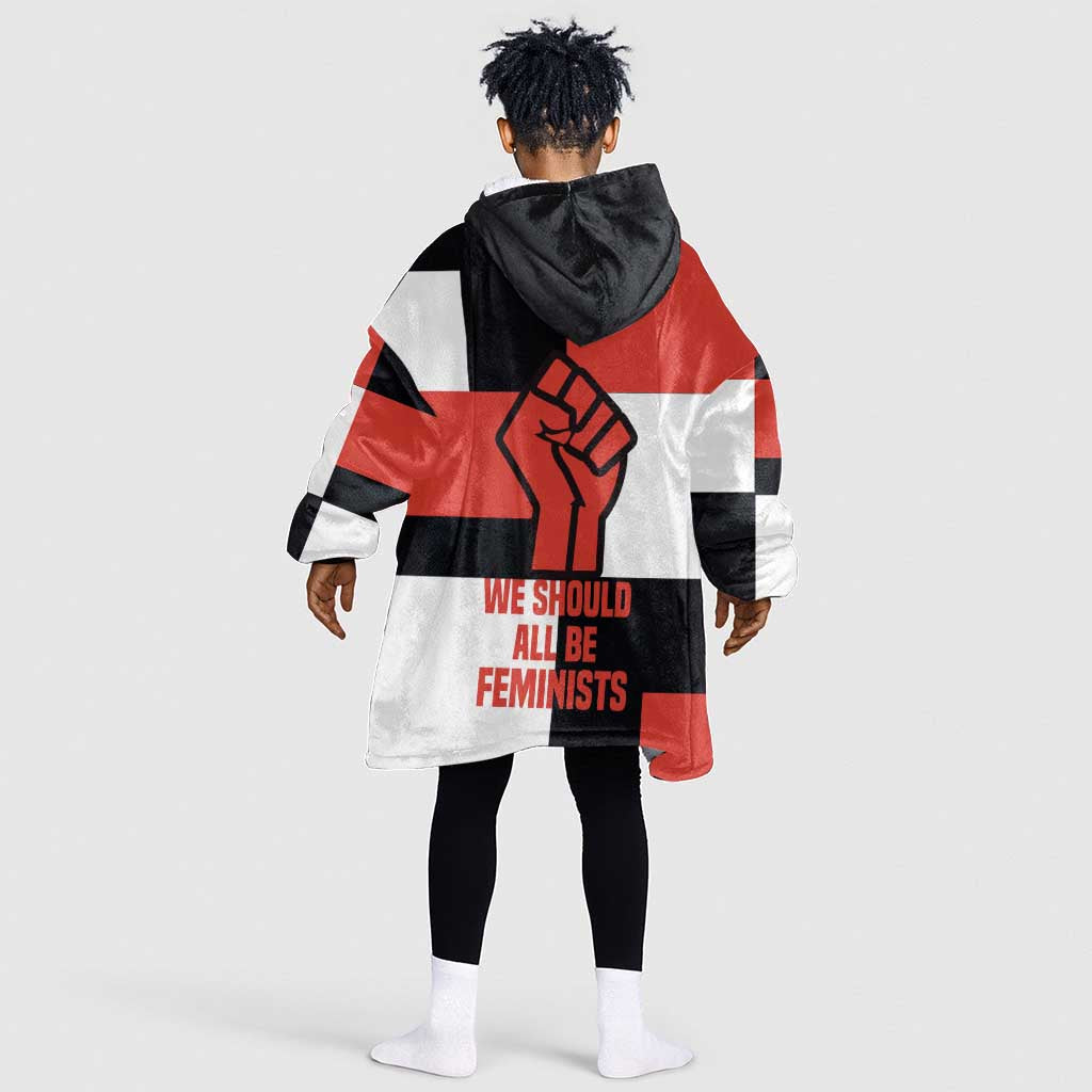 Chimamanda Ngozi Adichie Kid Wearable Blanket Hoodie with Bold Red Portrait, We Should All Be Feminists Quote - African Pride
