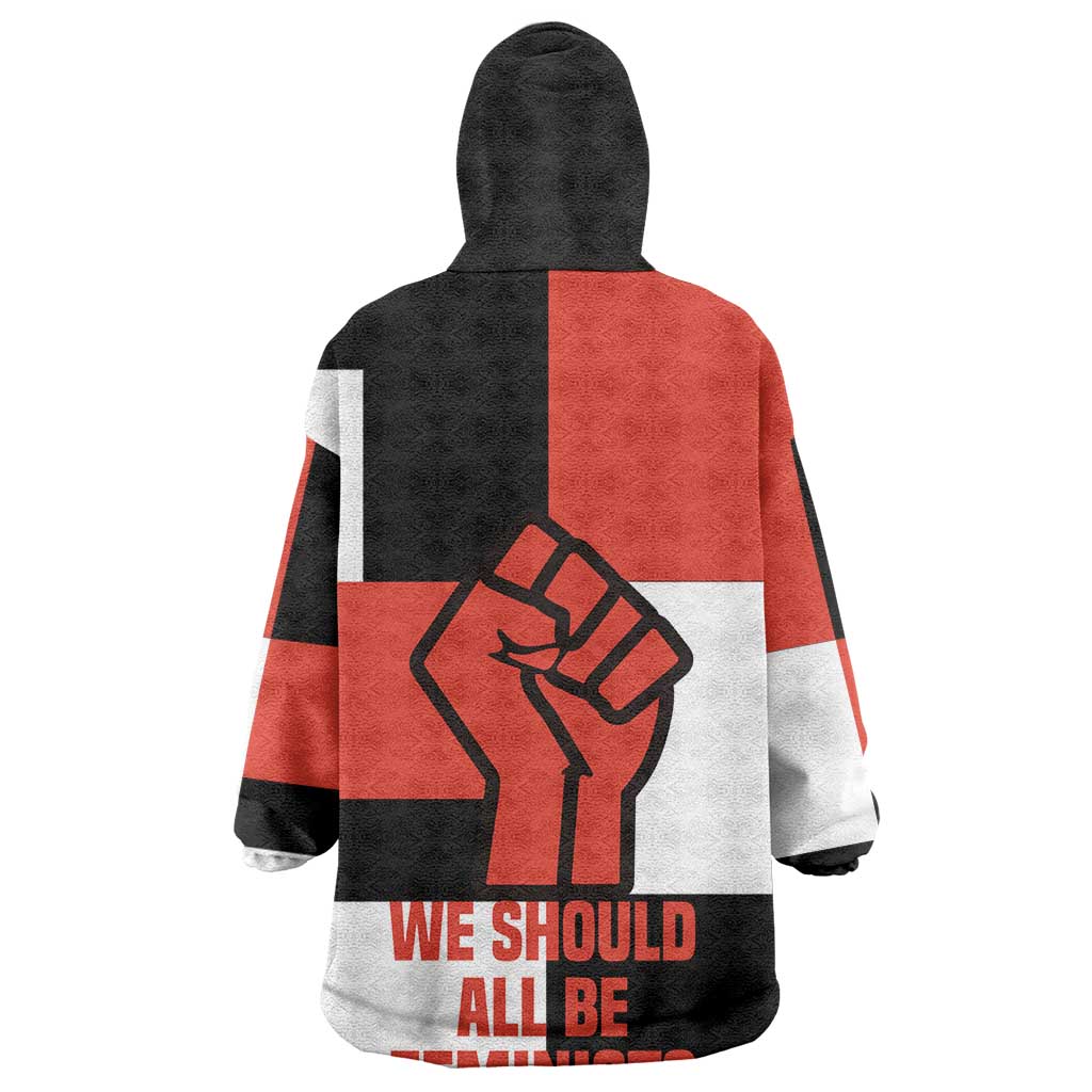 Chimamanda Ngozi Adichie Kid Wearable Blanket Hoodie with Bold Red Portrait, We Should All Be Feminists Quote - African Pride