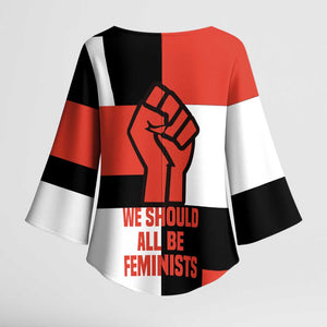 Chimamanda Ngozi Adichie Kimono Sleeve Blouse with Bold Red Portrait, We Should All Be Feminists Quote - African Pride