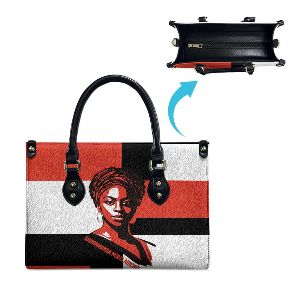 Chimamanda Ngozi Adichie Leather Bag with Bold Red Portrait, We Should All Be Feminists Quote - African Pride