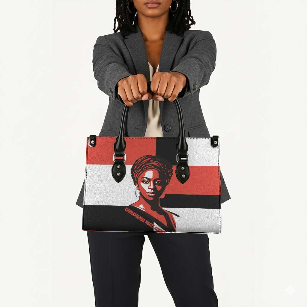 Chimamanda Ngozi Adichie Leather Bag with Bold Red Portrait, We Should All Be Feminists Quote - African Pride