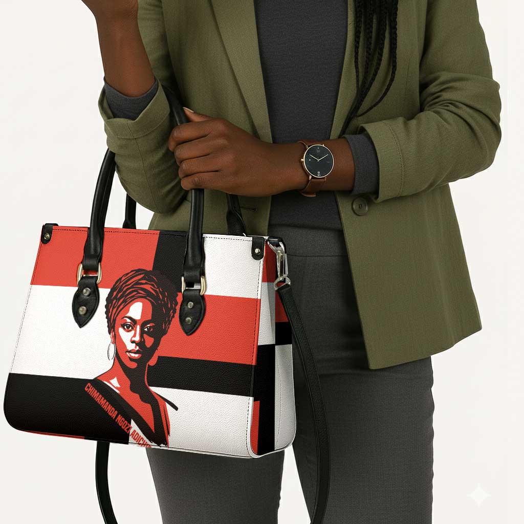 Chimamanda Ngozi Adichie Leather Bag with Bold Red Portrait, We Should All Be Feminists Quote - African Pride