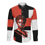 Chimamanda Ngozi Adichie Long Sleeve Button Shirt with Bold Red Portrait, We Should All Be Feminists Quote - African Pride