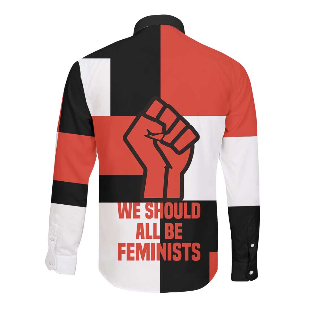 Chimamanda Ngozi Adichie Long Sleeve Button Shirt with Bold Red Portrait, We Should All Be Feminists Quote - African Pride