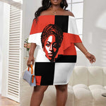 Chimamanda Ngozi Adichie Off Shoulder Short Dress with Bold Red Portrait, We Should All Be Feminists Quote - African Pride