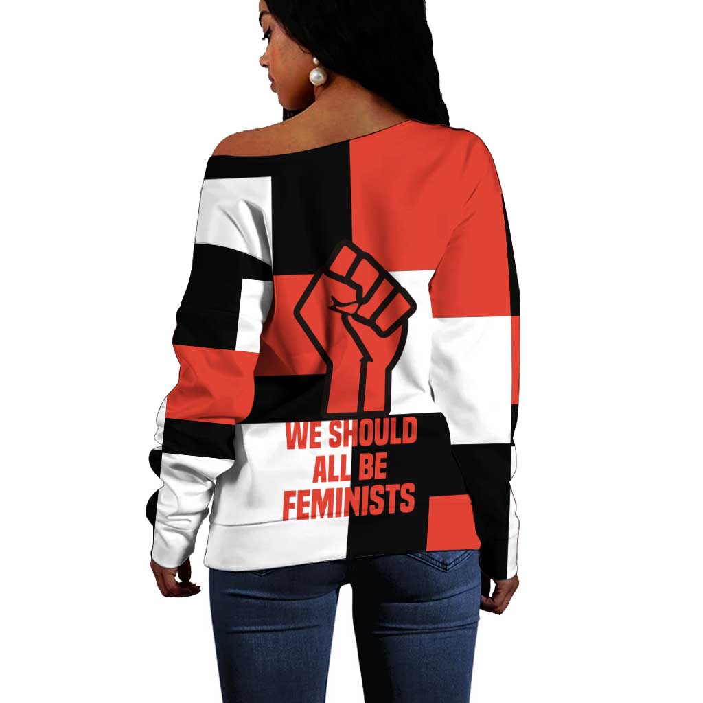 Chimamanda Ngozi Adichie Off Shoulder Sweater with Bold Red Portrait, We Should All Be Feminists Quote - African Pride