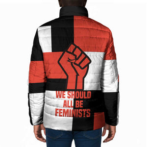 Chimamanda Ngozi Adichie Padded Jacket with Bold Red Portrait, We Should All Be Feminists Quote - African Pride