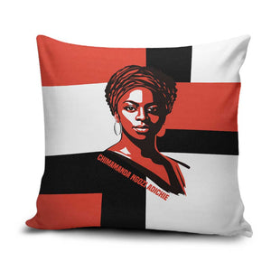 Chimamanda Ngozi Adichie Pillow Cover with Bold Red Portrait, We Should All Be Feminists Quote - African Pride