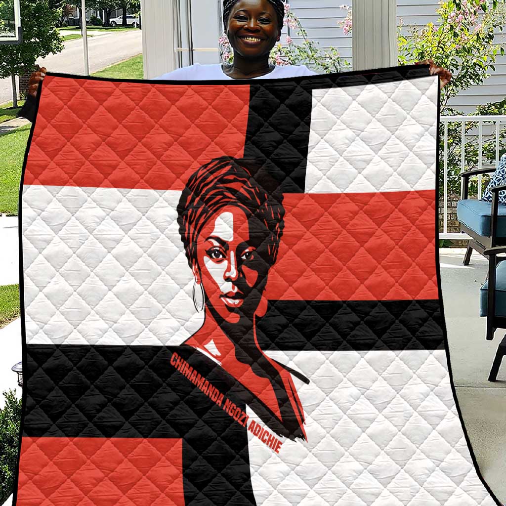 Chimamanda Ngozi Adichie Quilt with Bold Red Portrait, We Should All Be Feminists Quote - African Pride