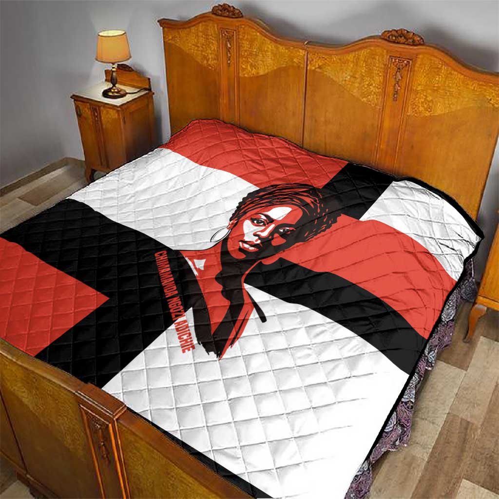 Chimamanda Ngozi Adichie Quilt with Bold Red Portrait, We Should All Be Feminists Quote - African Pride