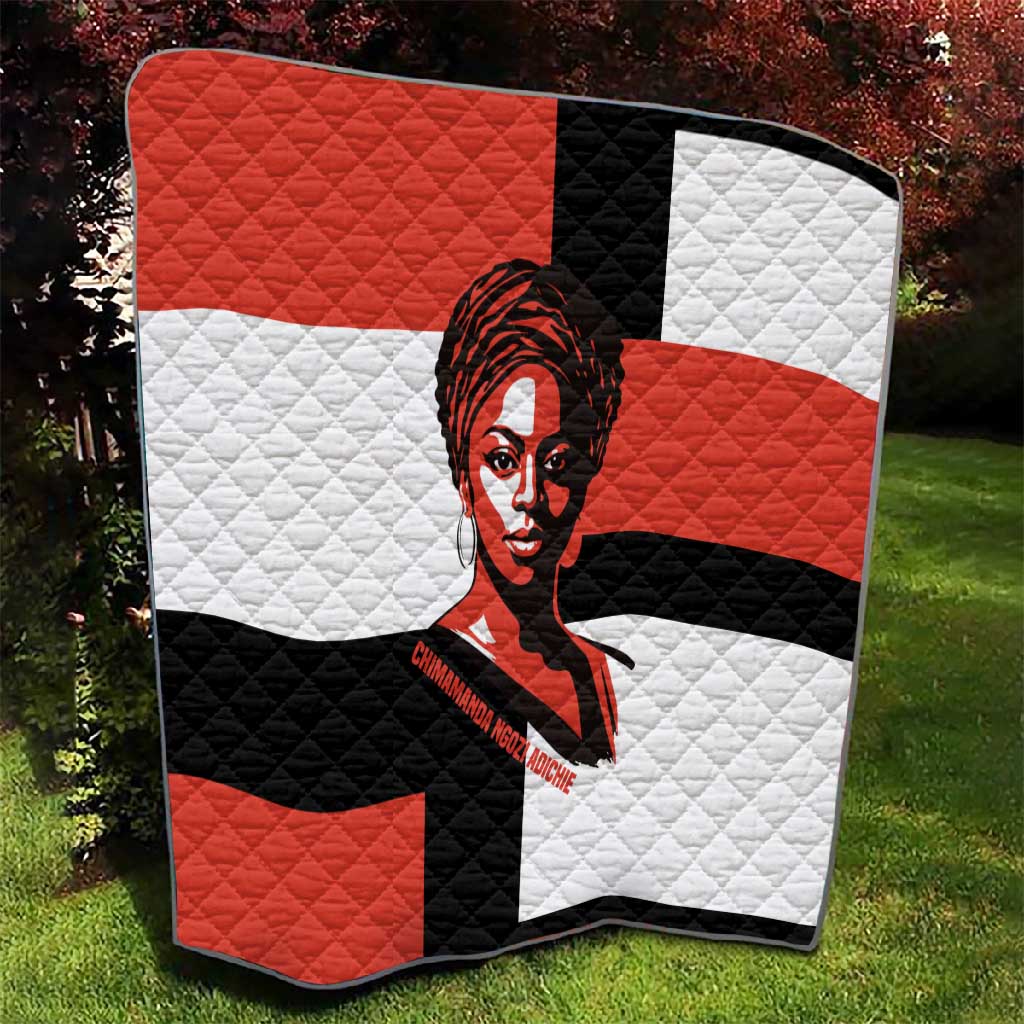Chimamanda Ngozi Adichie Quilt with Bold Red Portrait, We Should All Be Feminists Quote - African Pride