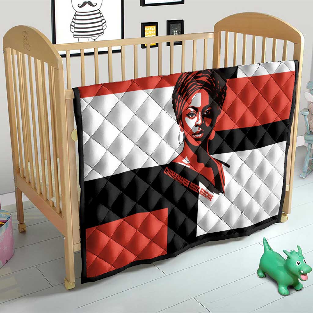 Chimamanda Ngozi Adichie Quilt with Bold Red Portrait, We Should All Be Feminists Quote - African Pride