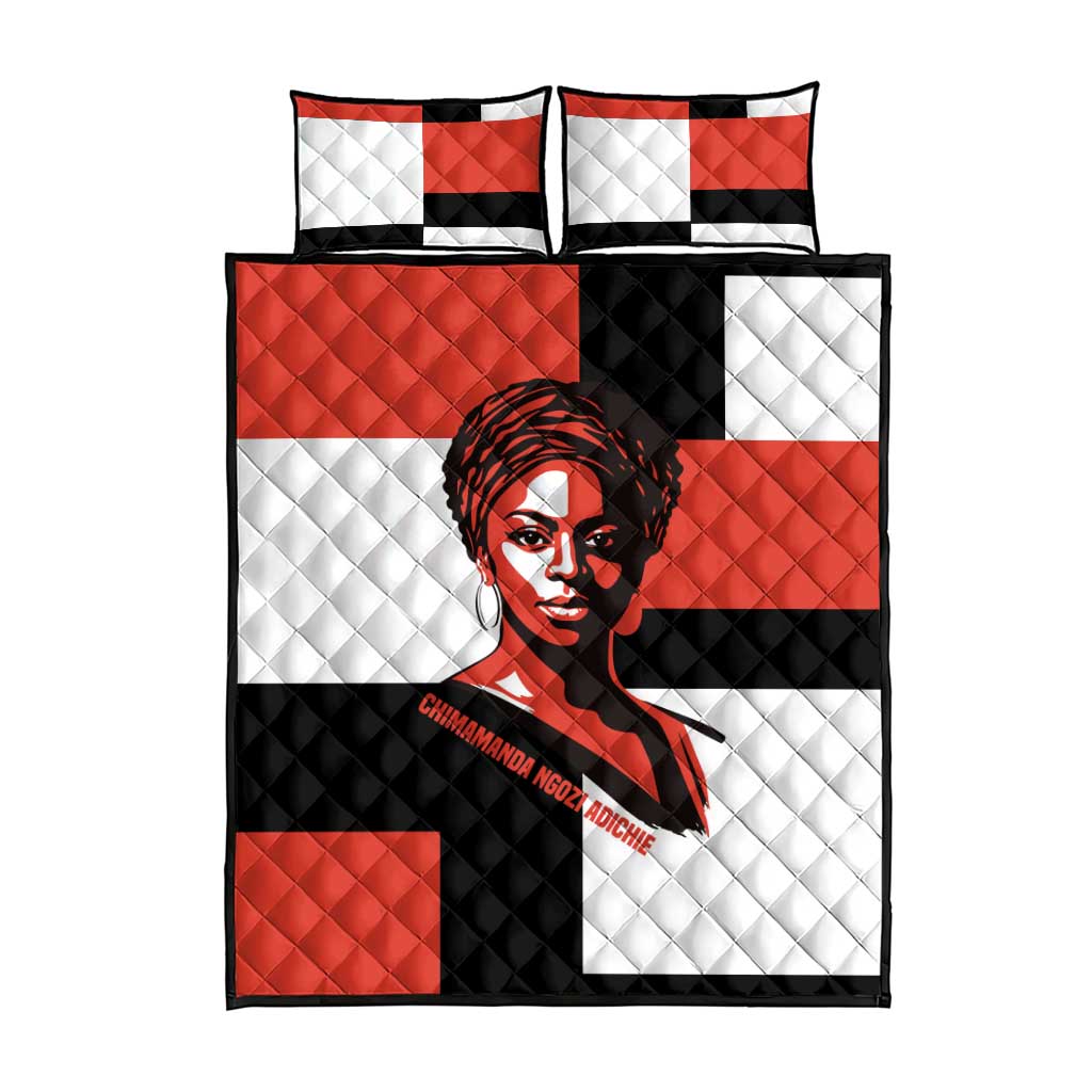 Chimamanda Ngozi Adichie Quilt Bed Set with Bold Red Portrait, We Should All Be Feminists Quote - African Pride