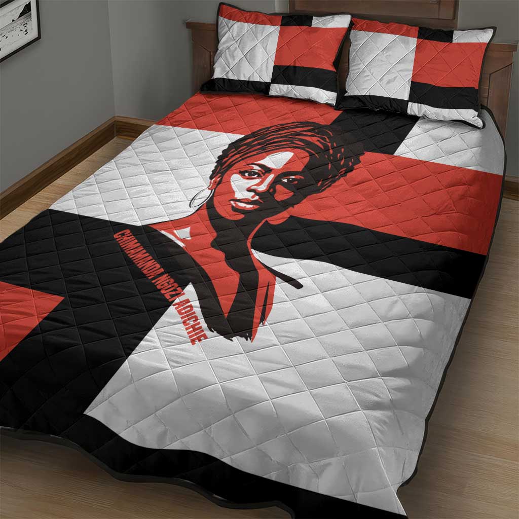 Chimamanda Ngozi Adichie Quilt Bed Set with Bold Red Portrait, We Should All Be Feminists Quote - African Pride