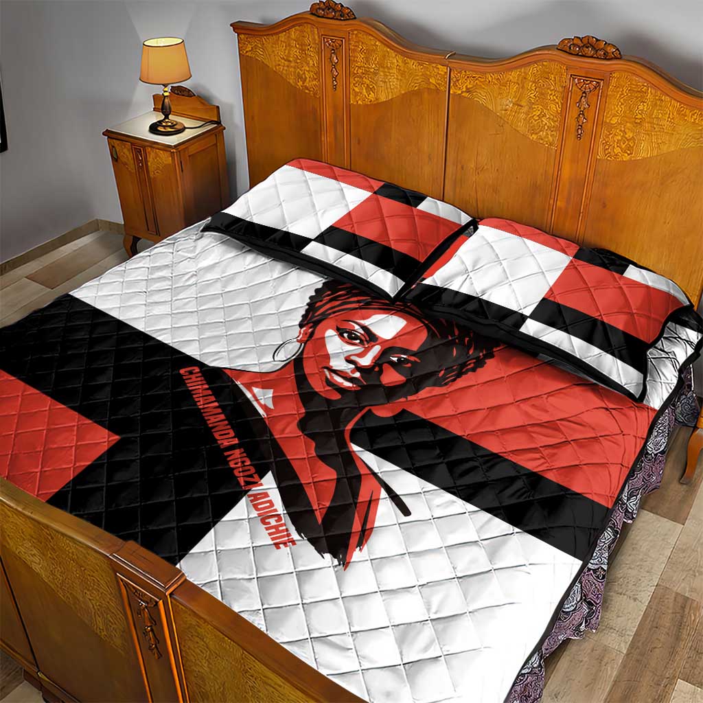 Chimamanda Ngozi Adichie Quilt Bed Set with Bold Red Portrait, We Should All Be Feminists Quote - African Pride