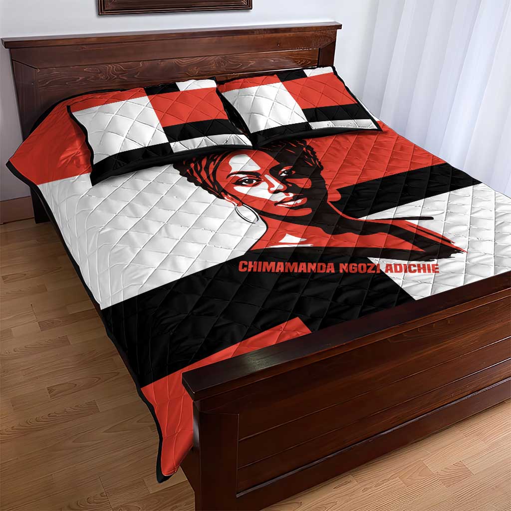 Chimamanda Ngozi Adichie Quilt Bed Set with Bold Red Portrait, We Should All Be Feminists Quote - African Pride