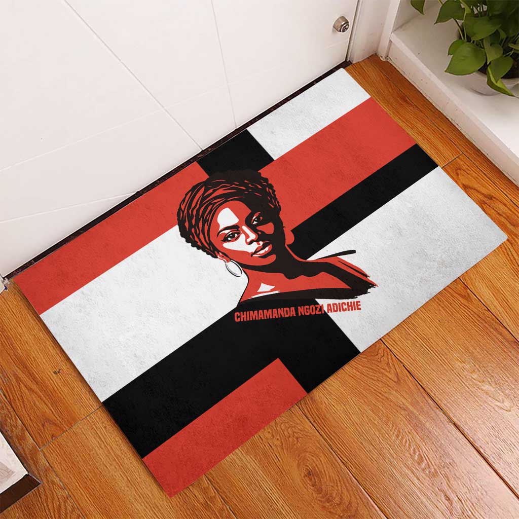 Chimamanda Ngozi Adichie Rubber Doormat with Bold Red Portrait, We Should All Be Feminists Quote - African Pride