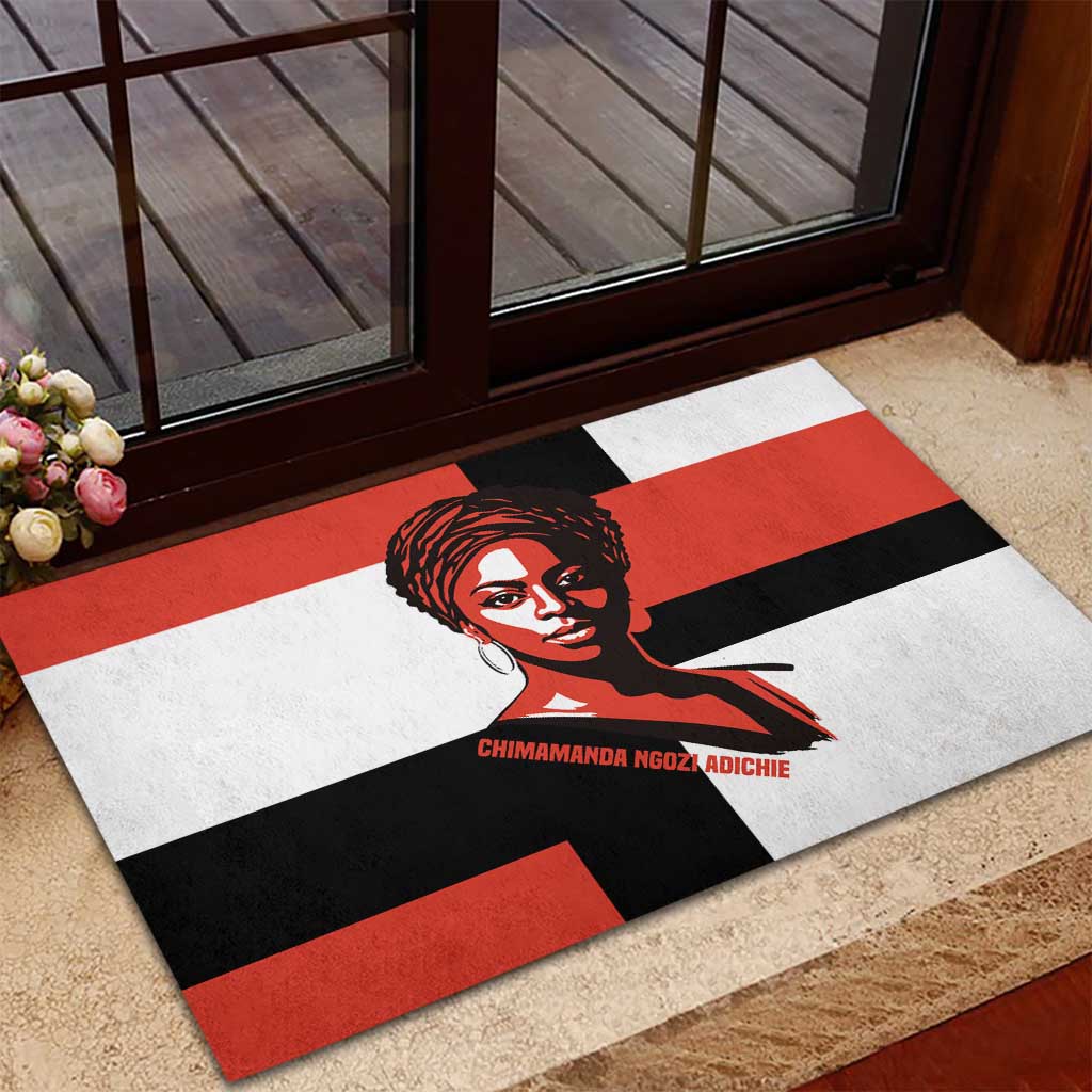 Chimamanda Ngozi Adichie Rubber Doormat with Bold Red Portrait, We Should All Be Feminists Quote - African Pride
