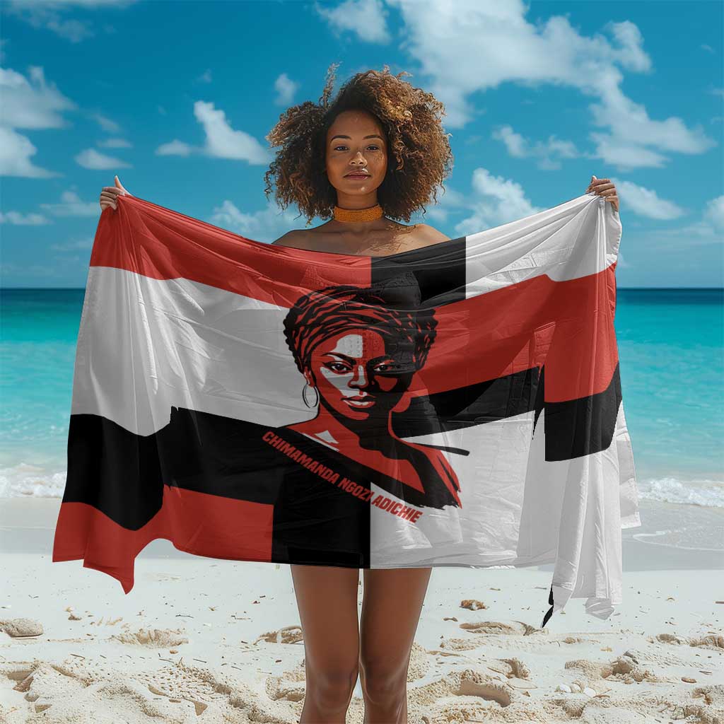 Chimamanda Ngozi Adichie Sarong with Bold Red Portrait, We Should All Be Feminists Quote - African Pride