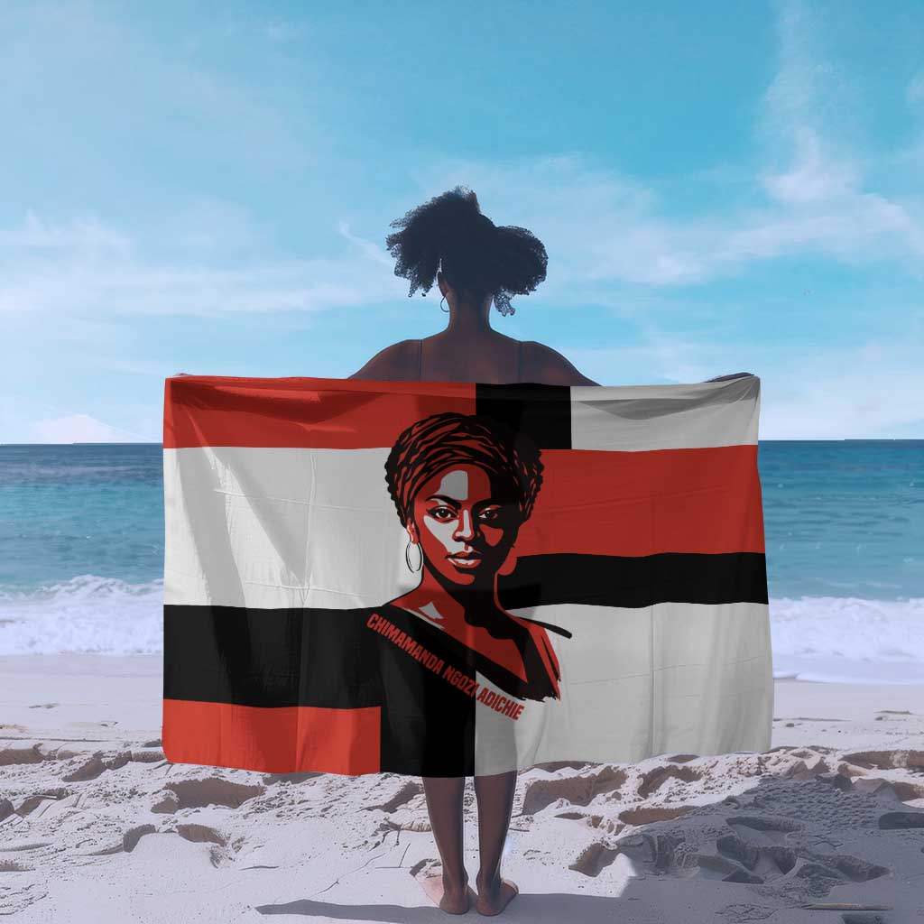 Chimamanda Ngozi Adichie Sarong with Bold Red Portrait, We Should All Be Feminists Quote - African Pride