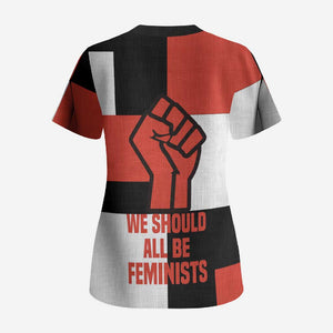 Chimamanda Ngozi Adichie Scrub Top with Bold Red Portrait, We Should All Be Feminists Quote - African Pride