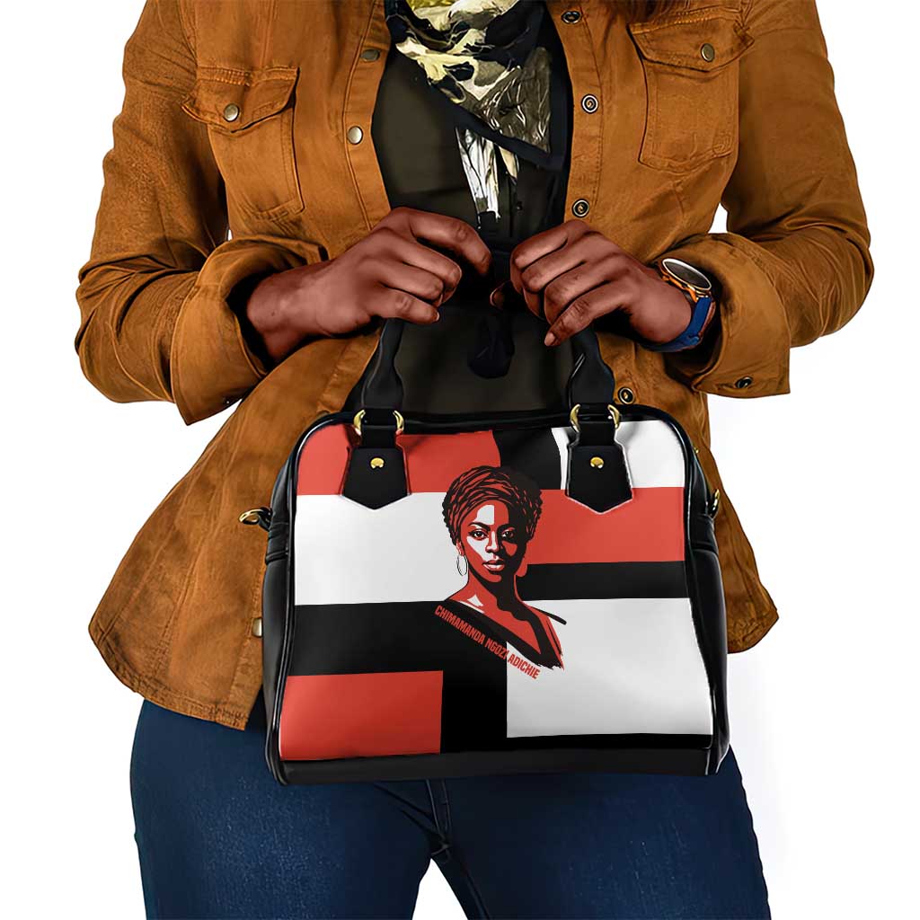Chimamanda Ngozi Adichie Shoulder Handbag with Bold Red Portrait, We Should All Be Feminists Quote - African Pride