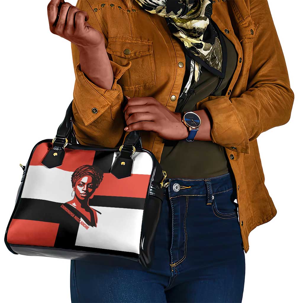 Chimamanda Ngozi Adichie Shoulder Handbag with Bold Red Portrait, We Should All Be Feminists Quote - African Pride