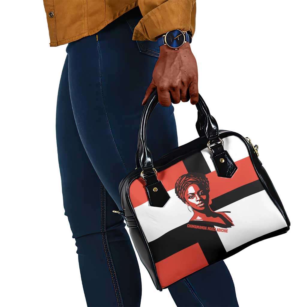 Chimamanda Ngozi Adichie Shoulder Handbag with Bold Red Portrait, We Should All Be Feminists Quote - African Pride