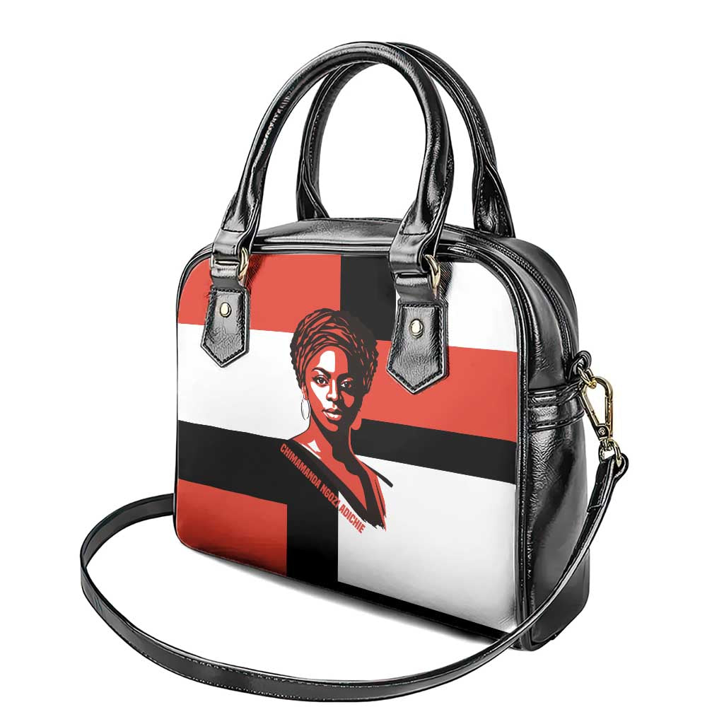 Chimamanda Ngozi Adichie Shoulder Handbag with Bold Red Portrait, We Should All Be Feminists Quote - African Pride
