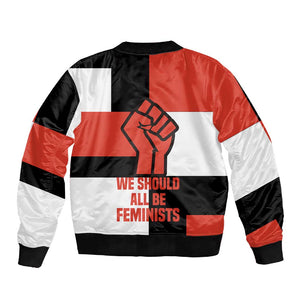 Chimamanda Ngozi Adichie Sleeve Zip Bomber Jacket with Bold Red Portrait, We Should All Be Feminists Quote - African Pride
